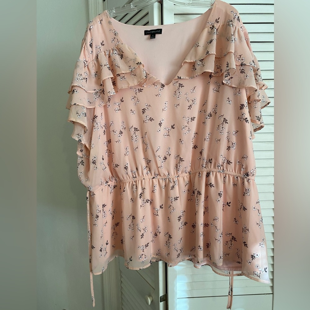 Lane Bryant ruffled v-neck floral blouse